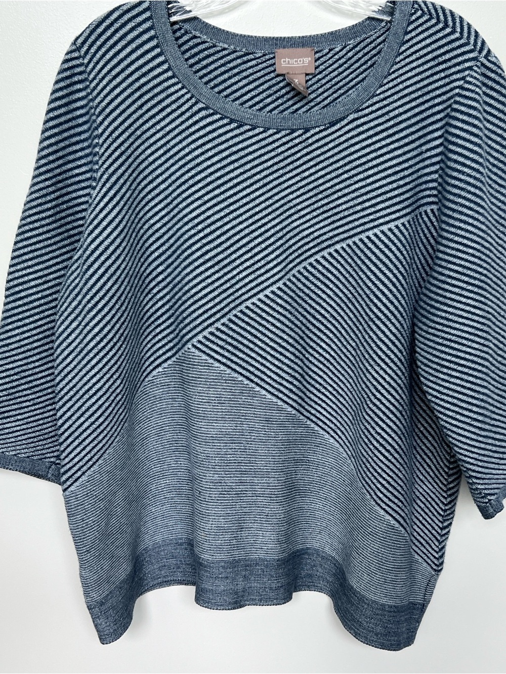 Chico's women’s Blue Striped Crewneck Sweater